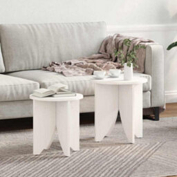 Berkfield Coffee Table 2 Pcs White 41.5 X 41.5 X 44 Cm Solid Pine Wood - thumbnail 1