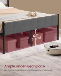 LEDREM Double Bed Frame, 135 X 190 Cm, With Upholstered Headboard, Metal Bed Frame, 500 Kg Weight Capacity, Easy Assembly, Slate Grey - thumbnail 7