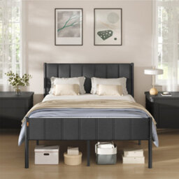 LEDREM Double Bed Frame, 135 X 190 Cm, With Upholstered Headboard, Metal Bed Frame, 500 Kg Weight Capacity, Easy Assembly, Slate Grey - thumbnail 2