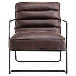 Darphe Mid-Century Pu Leather Linen Armchair With Metal Base - thumbnail 2