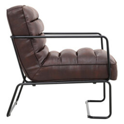 Darphe Mid-Century Pu Leather Linen Armchair With Metal Base - thumbnail 3
