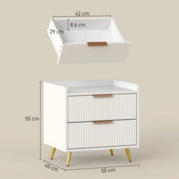 Bedside Table With 2 Drawers For Bedroom, Living Room, White - thumbnail 2