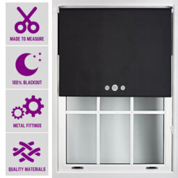 FURNISHED Black Roller Blind With Triple Round Eyelet Design And Metal Fittings - Made To Measure Blackout Blinds, (W)150Cm X (L)165Cm - thumbnail 1