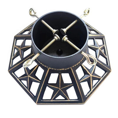 Holly International Cast Iron Christmas Tree Stand Octagonal Gold Star For Real Trees Up To 8Ft - image 1