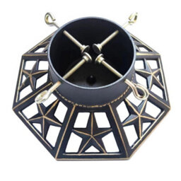 Holly International Cast Iron Christmas Tree Stand Octagonal Gold Star For Real Trees Up To 8Ft