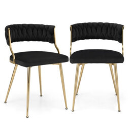 Gainoom Set Of 2 Golden Velvet Dining Chair Upholstered Kitchen Chairs With Adjustable Foot Pads - thumbnail 1