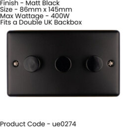 Loops 3 Gang 400W Led 2 Way Rotary Dimmer Switch Matt Black Light Dimming Plate - thumbnail 2
