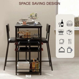 Grey (1 Table And 2 Upholstered Chairs) 3 Pcs Dining Table Set 2 Upholstered Chairs With Storage Shelves For Small Space - thumbnail 5