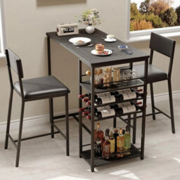 Grey (1 Table And 2 Upholstered Chairs) 3 Pcs Dining Table Set 2 Upholstered Chairs With Storage Shelves For Small Space - thumbnail 1