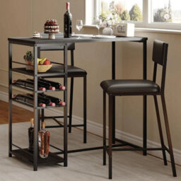 Grey (1 Table And 2 Upholstered Chairs) 3 Pcs Dining Table Set 2 Upholstered Chairs With Storage Shelves For Small Space - thumbnail 6