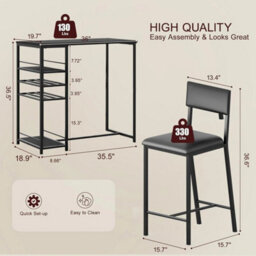 Grey (1 Table And 2 Upholstered Chairs) 3 Pcs Dining Table Set 2 Upholstered Chairs With Storage Shelves For Small Space - thumbnail 2