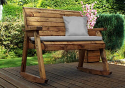 Charles Taylor Trading Charles Taylor Wooden Garden 2 Seater Rocker Bench Rocking Chair & Grey Cushion