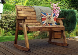 Charles Taylor Trading Charles Taylor Wooden Garden 2 Seater Rocker Bench Rocking Chair & Grey Cushion - thumbnail 2