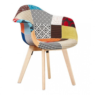 Life Interiors Single Patchwork Tub Fabric Dining Chairs Upholstered Dining Armchair Multicolour - image 1