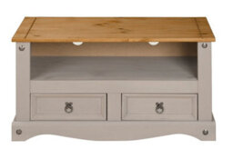 Mews Corona Tv Stand 2 Drawer Grey Television Cabinet Solid Wood Pine Unit - thumbnail 2