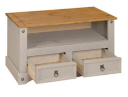 Mews Corona Tv Stand 2 Drawer Grey Television Cabinet Solid Wood Pine Unit - thumbnail 3