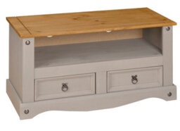 Mews Corona Tv Stand 2 Drawer Grey Television Cabinet Solid Wood Pine Unit - thumbnail 4