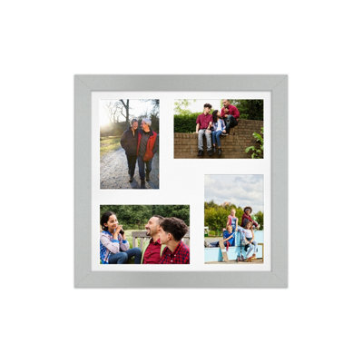AK Frames 12X12 Silver Modern Multi Photo Frame With White Mount - Holds 4 Apertures (4X) 6X4 Photos - image 1