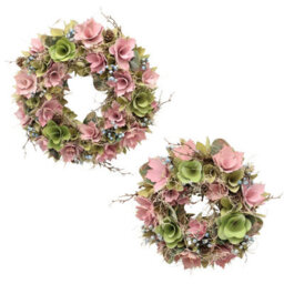 Urbn-Living Urbnliving 34Cm Pink Green & Twigs Hanging Door Wreath Round Spring Easter Christmas Wall Décor Traditional Festive - thumbnail 2