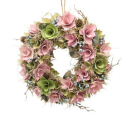 Urbn-Living Urbnliving 34Cm Pink Green & Twigs Hanging Door Wreath Round Spring Easter Christmas Wall Décor Traditional Festive - thumbnail 5