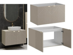 Impact Furniture Bathroom Vanity Unit 800mm Wall Hung Sink Cabinet Floating Fluted Cashmere Beige Doors Cara - thumbnail 1