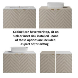 Impact Furniture Bathroom Vanity Unit 800mm Wall Hung Sink Cabinet Floating Fluted Cashmere Beige Doors Cara - thumbnail 5