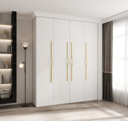 Arte Stylish White Como Ii Hinged Door Wardrobe H2460mm W2000mm D500mm, Four Doors, Sixteen Shelves, Two Hanging Rails, Gold Handles - thumbnail 2