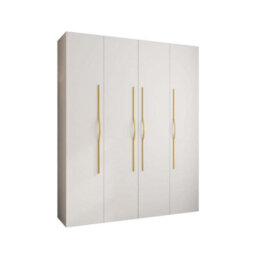 Arte Stylish White Como Ii Hinged Door Wardrobe H2460mm W2000mm D500mm, Four Doors, Sixteen Shelves, Two Hanging Rails, Gold Handles - thumbnail 1
