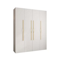 Arte Stylish White Como Ii Hinged Door Wardrobe H2460mm W2000mm D500mm, Four Doors, Sixteen Shelves, Two Hanging Rails, Gold Handles