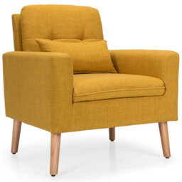 Costway Modern Upholstered Accent Sofa Chair Button Tufted Armchair Leisure Lounge Chair Yellow - thumbnail 1