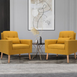 Costway Modern Upholstered Accent Sofa Chair Button Tufted Armchair Leisure Lounge Chair Yellow - thumbnail 5