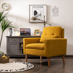 Costway Modern Upholstered Accent Sofa Chair Button Tufted Armchair Leisure Lounge Chair Yellow - thumbnail 3