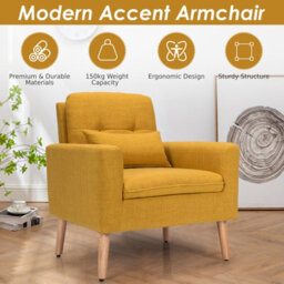 Costway Modern Upholstered Accent Sofa Chair Button Tufted Armchair Leisure Lounge Chair Yellow - thumbnail 6