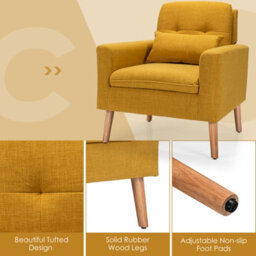 Costway Modern Upholstered Accent Sofa Chair Button Tufted Armchair Leisure Lounge Chair Yellow - thumbnail 9