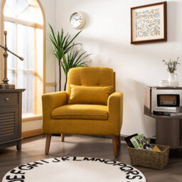 Costway Modern Upholstered Accent Sofa Chair Button Tufted Armchair Leisure Lounge Chair Yellow - thumbnail 4