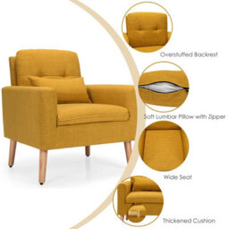 Costway Modern Upholstered Accent Sofa Chair Button Tufted Armchair Leisure Lounge Chair Yellow - thumbnail 7