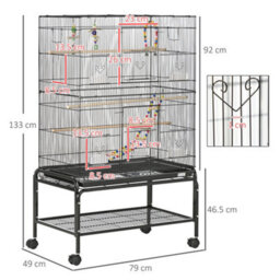 Pawhut Bird Cage, With Stand, Wheels, Toys, For Budgies, Finches, Parakeets - thumbnail 3