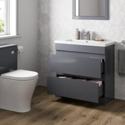 Affine 800mm Bathroom Vanity Unit Basin Storage 2 Drawer Cabinet Furniture Grey Gloss - thumbnail 4