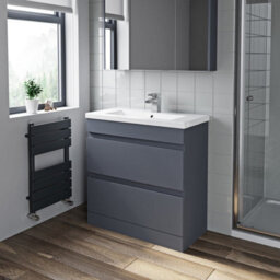 Affine 800mm Bathroom Vanity Unit Basin Storage 2 Drawer Cabinet Furniture Grey Gloss - thumbnail 5