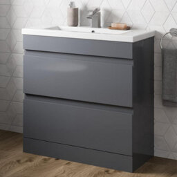 Affine 800mm Bathroom Vanity Unit Basin Storage 2 Drawer Cabinet Furniture Grey Gloss - thumbnail 2
