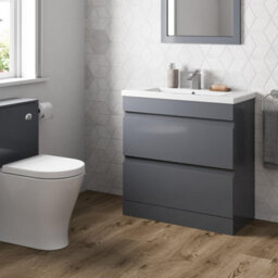 Affine 800mm Bathroom Vanity Unit Basin Storage 2 Drawer Cabinet Furniture Grey Gloss - thumbnail 3