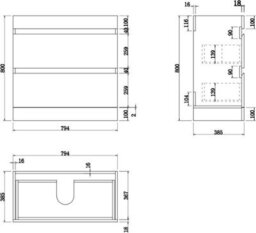 Affine 800mm Bathroom Vanity Unit Basin Storage 2 Drawer Cabinet Furniture Grey Gloss - thumbnail 8