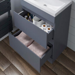 Affine 800mm Bathroom Vanity Unit Basin Storage 2 Drawer Cabinet Furniture Grey Gloss - thumbnail 6