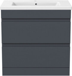 Affine 800mm Bathroom Vanity Unit Basin Storage 2 Drawer Cabinet Furniture Grey Gloss - thumbnail 7