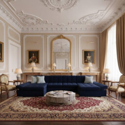 Alia Living Room Sleeper Corner Sofa Polyurethane Foam Wave Spring Wood Frame 360X160X75Cm Blue And Checked Cushions - thumbnail 2