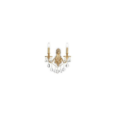 Ideal Lux Gioconda  2 Light Indoor Candle Wall Light Gold With Crystals, E14
