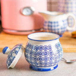 Nicola Spring Patterned Sugar Bowls With Lid - Navy - 3X Porcelain Hand Printed Sugar Pot China Kitchen Storage Jar Container - thumbnail 6