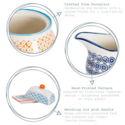 Nicola Spring Patterned Sugar Bowls With Lid - Navy - 3X Porcelain Hand Printed Sugar Pot China Kitchen Storage Jar Container - thumbnail 2