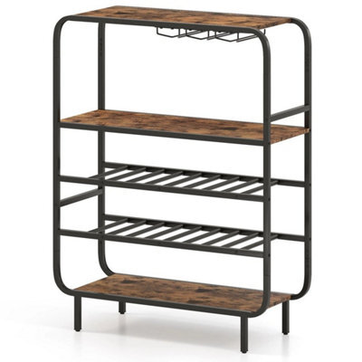 16 Bottle Wine Rack Freestanding Floor 5 Tier Wine Shelf Brown - image 1