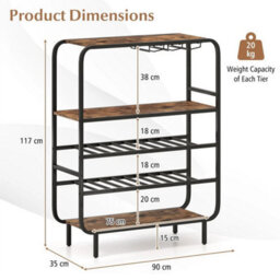 16 Bottle Wine Rack Freestanding Floor 5 Tier Wine Shelf Brown - thumbnail 2